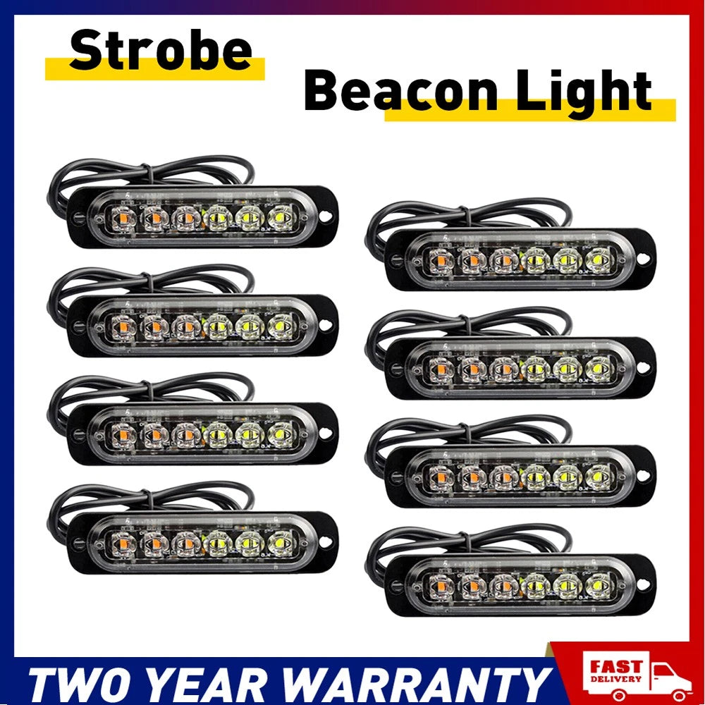 8x Amber White Bar LED Beacon Strobe Warning Light Car Truck For Windshield Dash