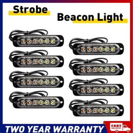 8x Amber White Bar LED Beacon Strobe Warning Light Car Truck For Windshield Dash