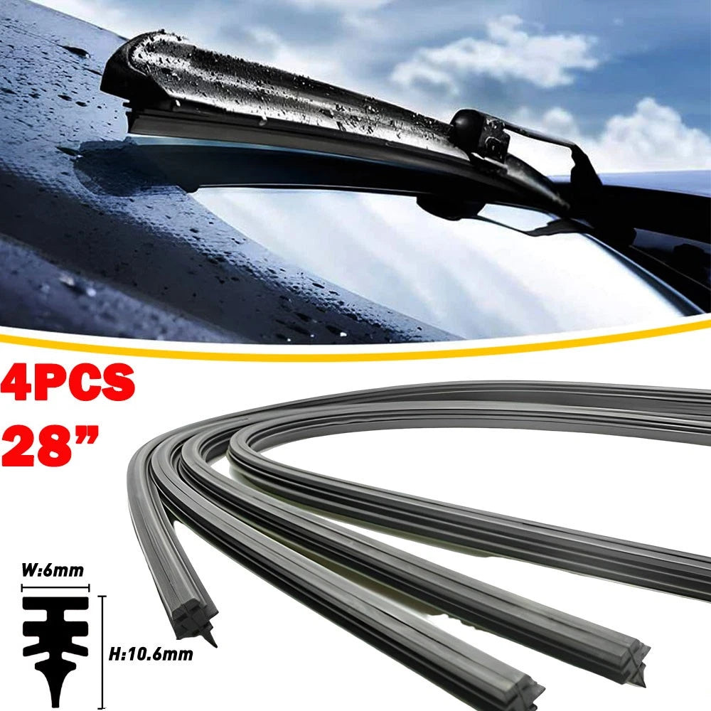 Set of four 28 inch black silicone universal windshield wiper blade refills