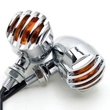 Load image into Gallery viewer, Pair Chrome Grilled Turn Signal Light Indicator Amber Lens Unviersal FOR Harley