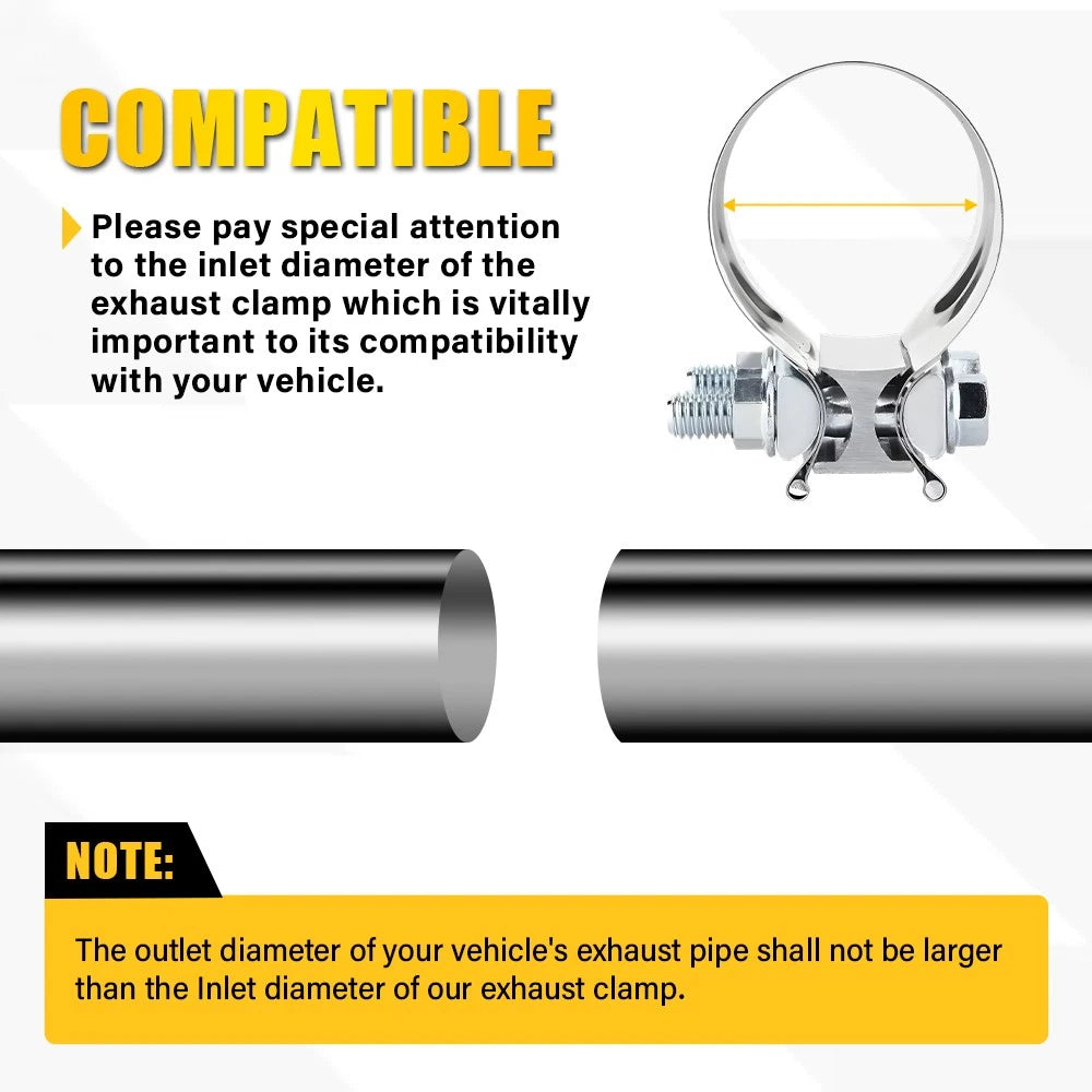 2X 2.5in Butt Joint Exhaust Clamps Exhaust Pipe Muffler Clamp Band T304 Car