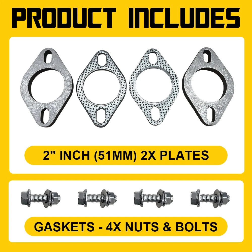 UNIVERSAL EXHAUST FLANGE PLATE GASKET KIT 2" 51MM 4 BOLT 304 STAINLESS STEEL SET