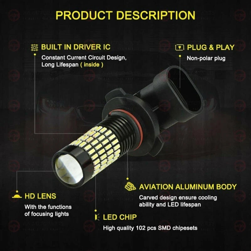Projector LED Fog Light Bulbs 9005 HB3 H10 CANBUS Super Bright White