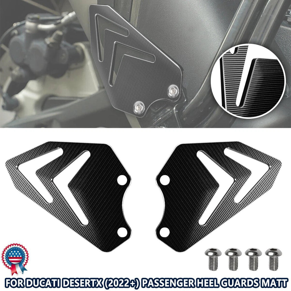 2X CNC Billet Aluminum Passenger Heel Guards Matt For Ducati DesertX 2022+ Black