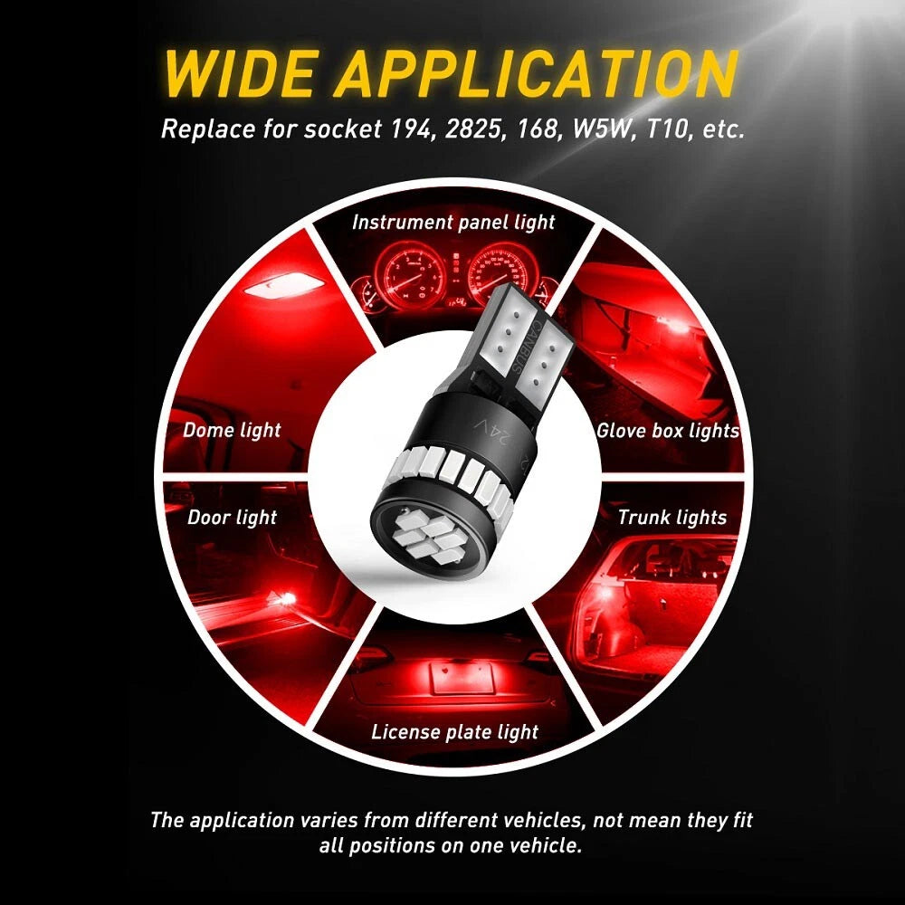 RED 2/4/10X T10 W5W 168 175 LED 6500K White Light Bulbs Globes Map Dome Trunk