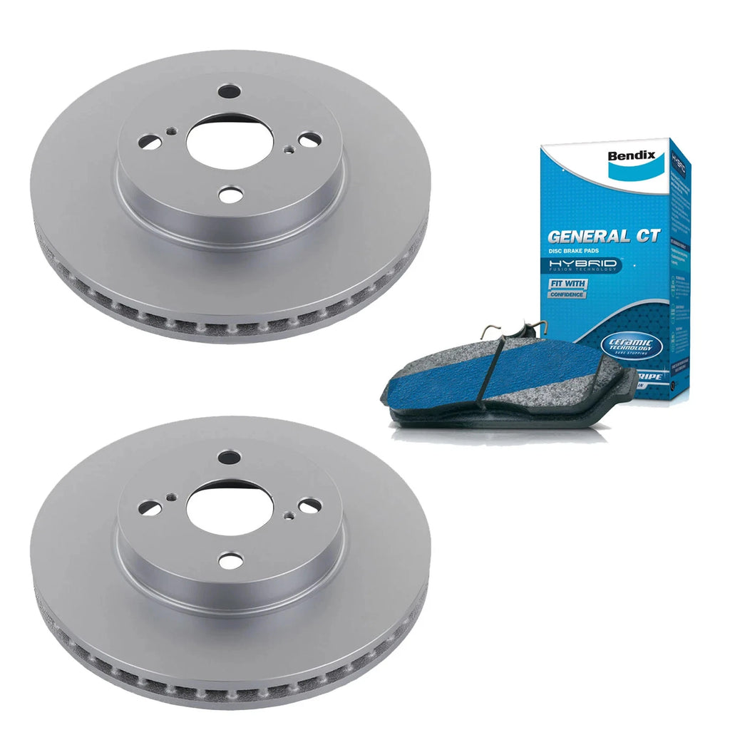 Front Bendix DB1431-GCT brake pads and 255mm coated rotors kit for Toyota Corolla and Prius