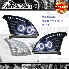 NEW For Toyota Prado 120 Series 02-09 LED Headlights Pair Front Lamp Angel Eye