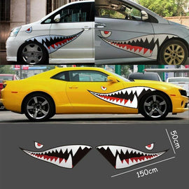 Car 59'' Full Size Red Grey Shark Mouth Tooth Teeth Reflective Sticker Vinyl ST