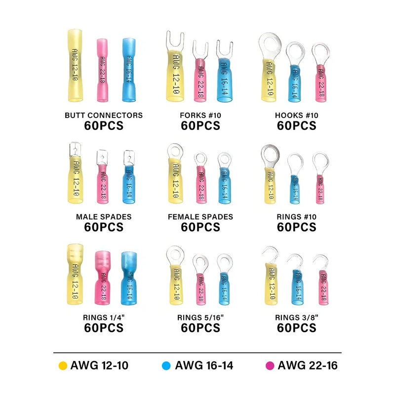 540pcs Heat Shrink Solder Seal Waterproof Wire Crimp Connector Kit