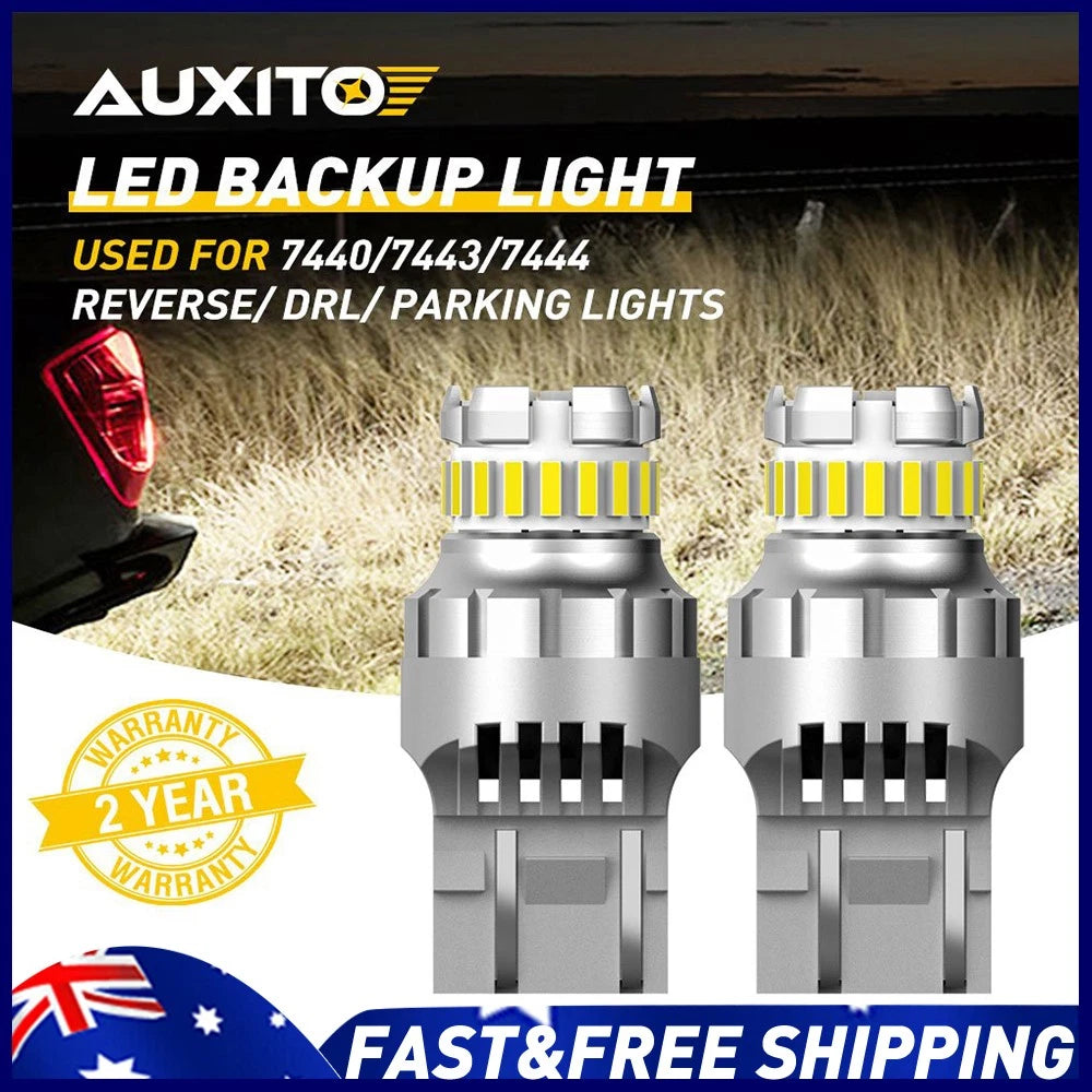Pair of T20 7440 7443 LED white stop tail brake light bulbs, 6000K, CANBUS