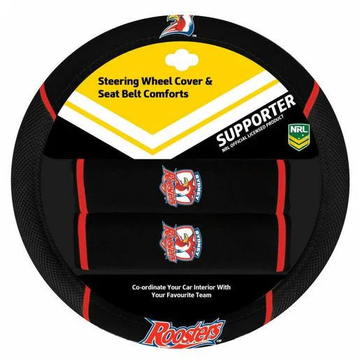 NRL Steering Wheel Cover/Seat Belt Cover Set - Sydney Roosters ACNRLROOACC