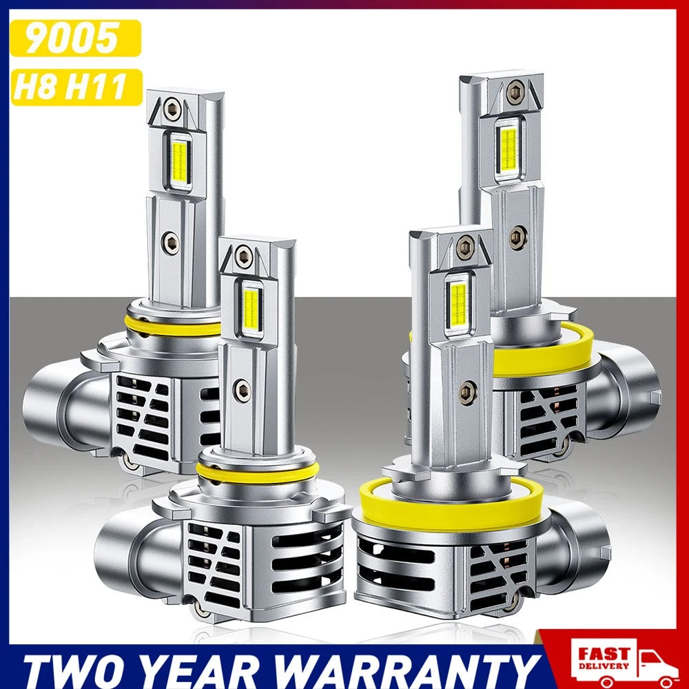Set of four 9005 HB3 H8 H9 H11 LED headlight bulbs 6500K white, high low beam conversion kit