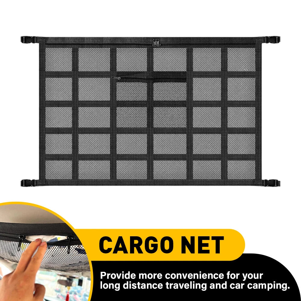 Black universal car roof cargo net ceiling storage mesh bag 90x65cm