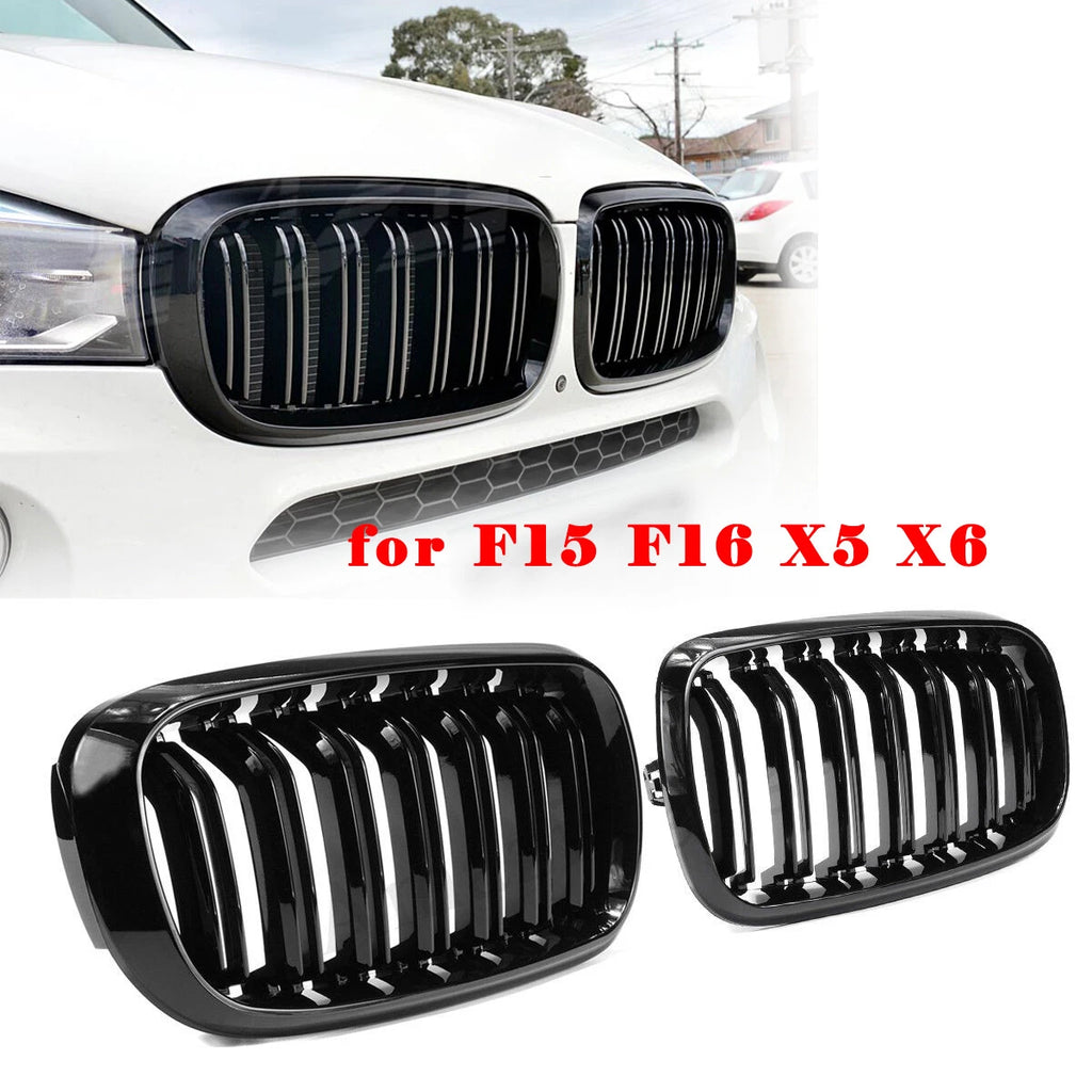 Gloss Black Front Kidney Grill Dual Slat Grille for BMW F15 F16 X5 X6 2014-17 ST