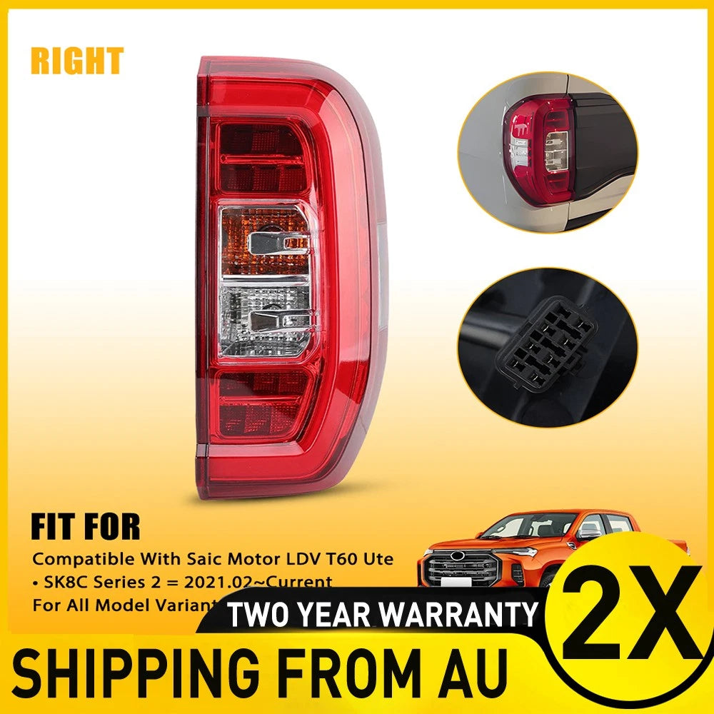 Right rear tail light assembly for LDV T60 SK8C Ute 2021-on, red clear lens