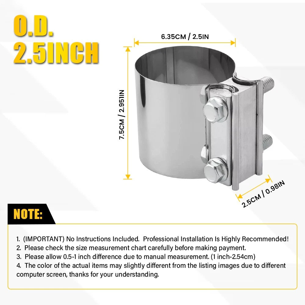 EXHAUST CLAMP STAINLESS BUTT JOINT 2PACK BAND CLAMP EXHAUST SLEEVE 2.5 INCH