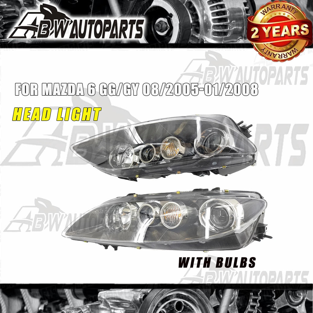 LH+RH For Mazda 6 GG/GY Sedan 08/2005-01/2008 Front with Bulbs Head Light Pair