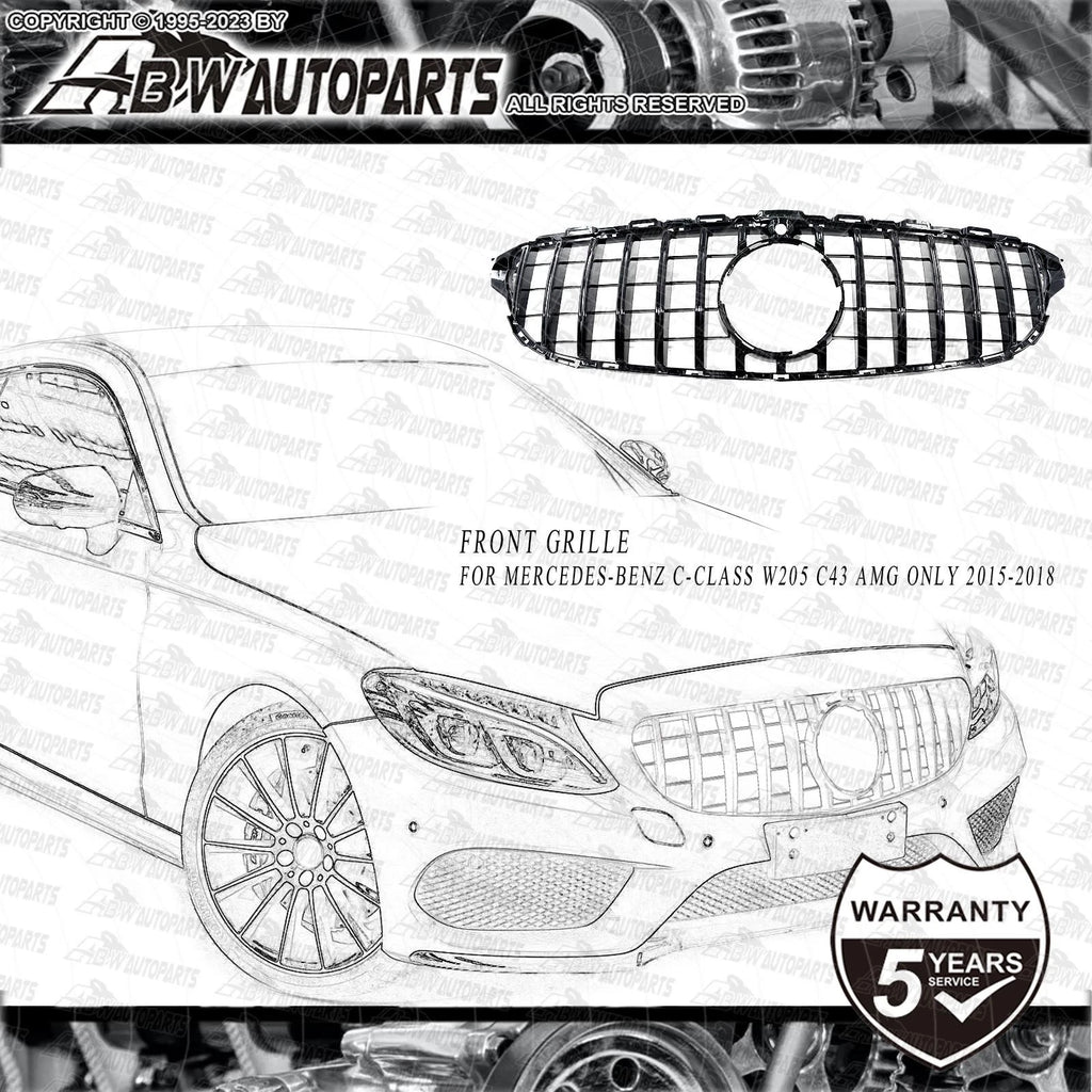 Black Front Grille For Mercedes Benz C-Class W205 C43 AMG 2015-2018 Brand New