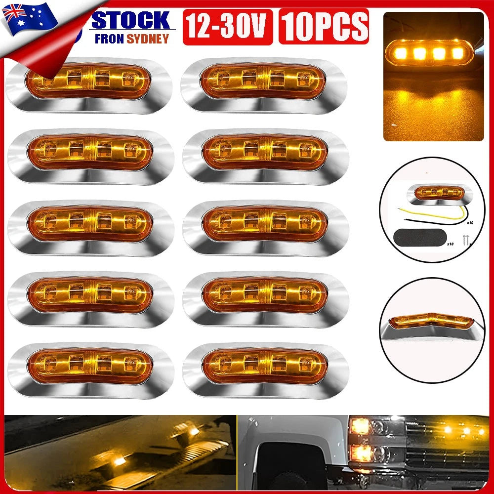 10x LED CLEARANCE LIGHTS SIDE MARKER LAMP AMBER TRAILER TRUCK CARAVAN 12-24VOLT