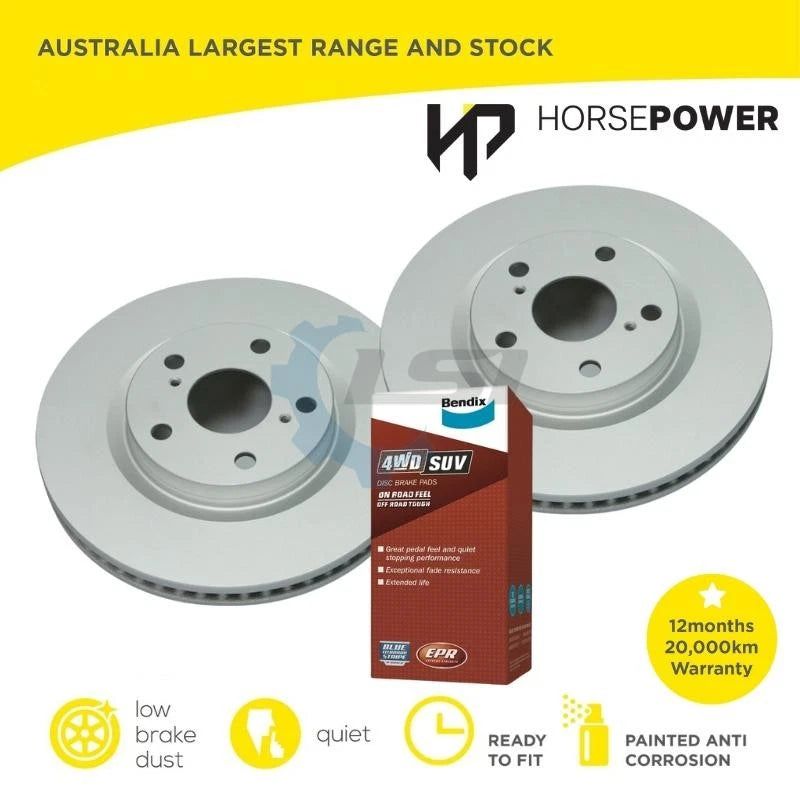 Front Bendix 4WD Brake Pads and Rotors Set for Toyota KLUGER MCU28 V6 2004-07