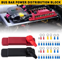 Load image into Gallery viewer, 12 Point Busbar Bus Bar Power Distribution Block 12V 180A DC Black &amp; Red Pair
