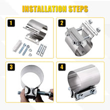 Load image into Gallery viewer, EXHAUST CLAMP STAINLESS BUTT JOINT 2PACK BAND CLAMP EXHAUST SLEEVE 2.5 INCH