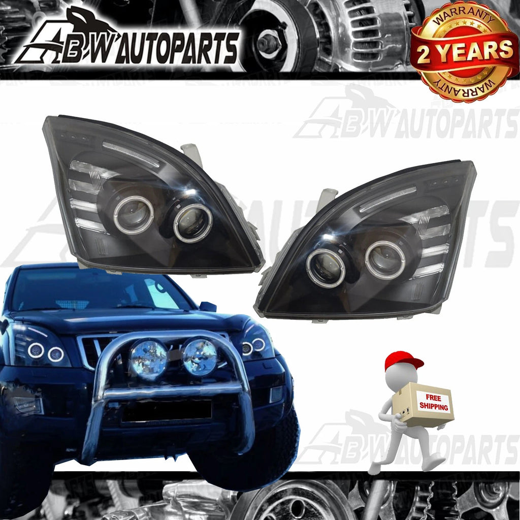 NEW For Toyota Prado 120 Series 02-09 LED Headlights Pair Front Lamp Angel Eye
