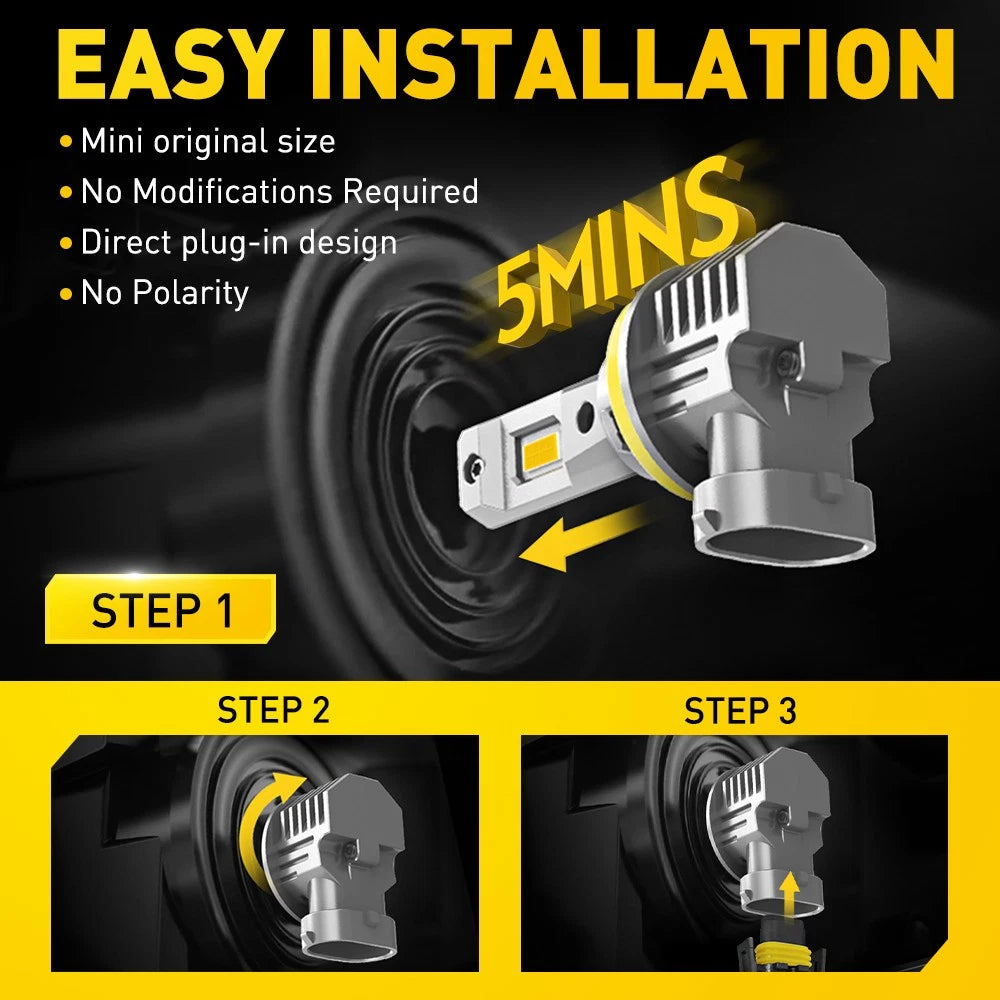 AUXITO H8 H9 H11 LED Headlight Bulbs Kit 3000K Amber 60W 24000LM Canbus