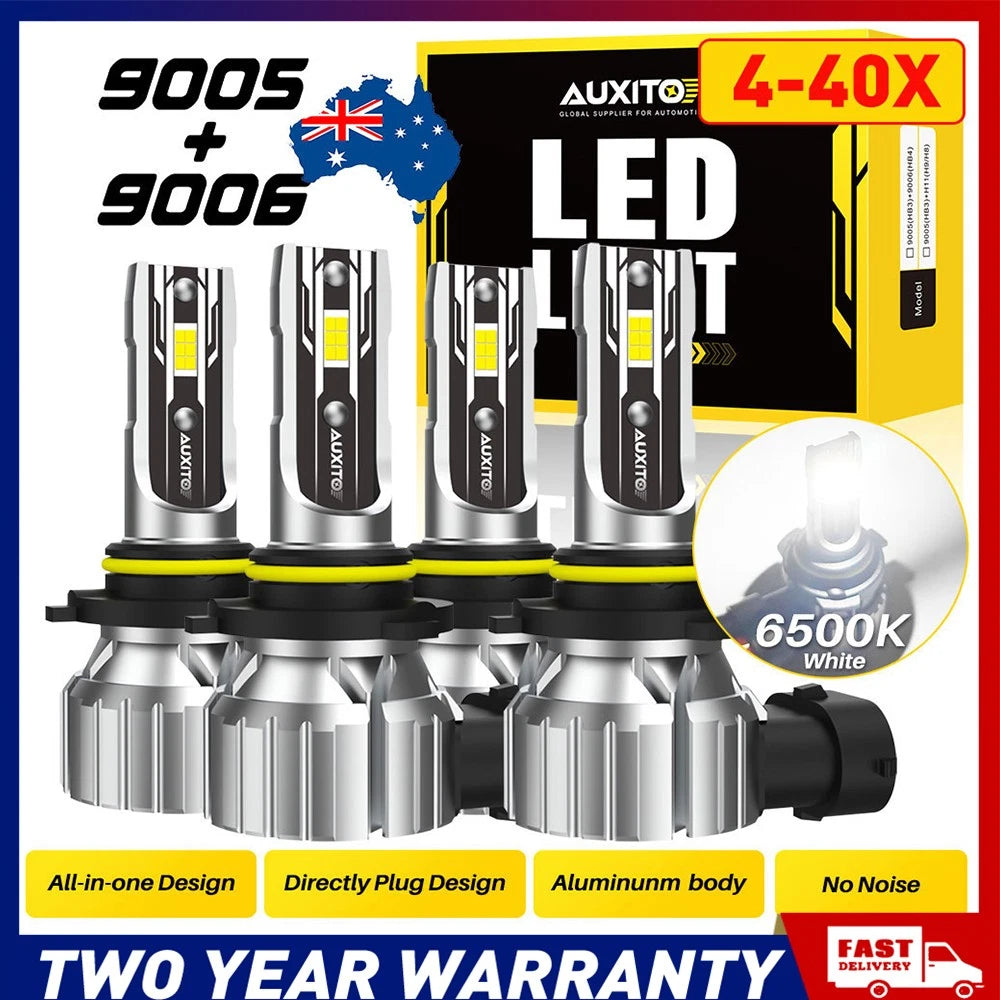 4-40x 9005(HB3)+9006(HB4) LED Headlight Kit Light Globe High/Low Beam AUXITO A