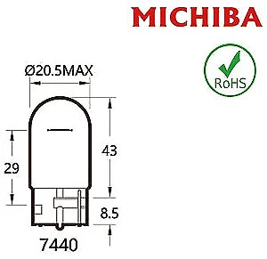 10x T20 W21W Michiba Halogen Wedge Blub Globe 7440 12V 21W W3X16D Single Element
