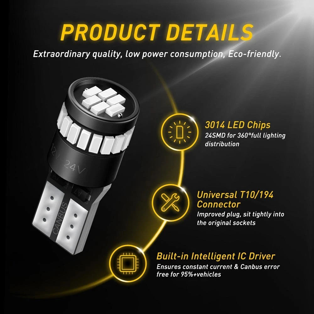 2 X RED 12V T10 168 194 LED GLOBE REPLACEMENT LUMENS 240 FOR PARKERS DASH AUXITO