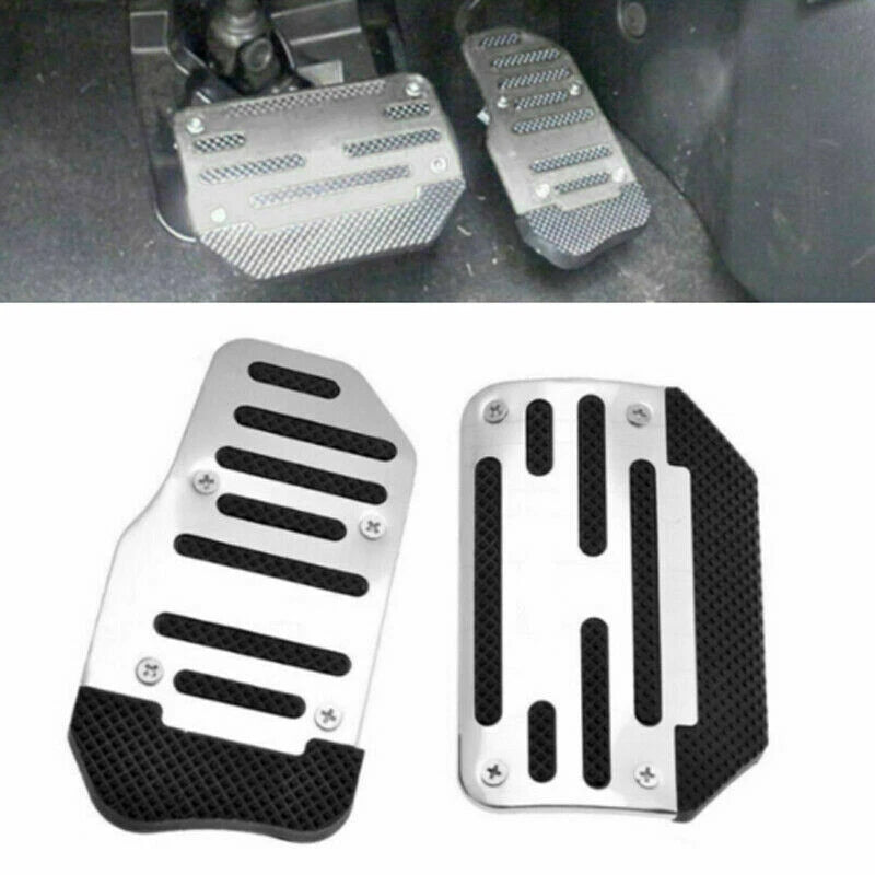 Silver non-slip automatic car gas and brake pedal covers, 2-piece aluminum alloy set