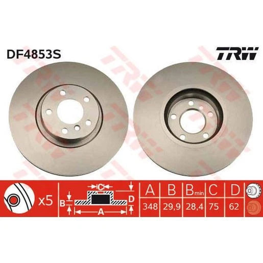 TRW DF4853S front brake rotor, premium OE-quality replacement brake disc