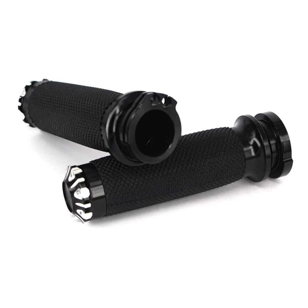 Black CNC 1" Motorcycle Handlebar Grips + Foot Pegs for Harley Sportster Dyna ST
