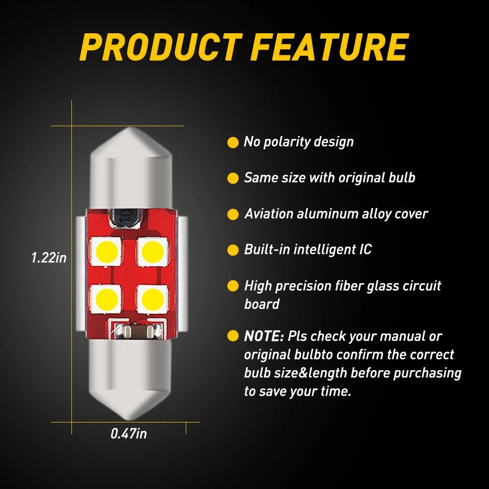 4 x 31MM FESTOON 7020 4SMD LED INTERIOR DOME MAP LIGHT BULB GLOBE 12V CAR 4WD