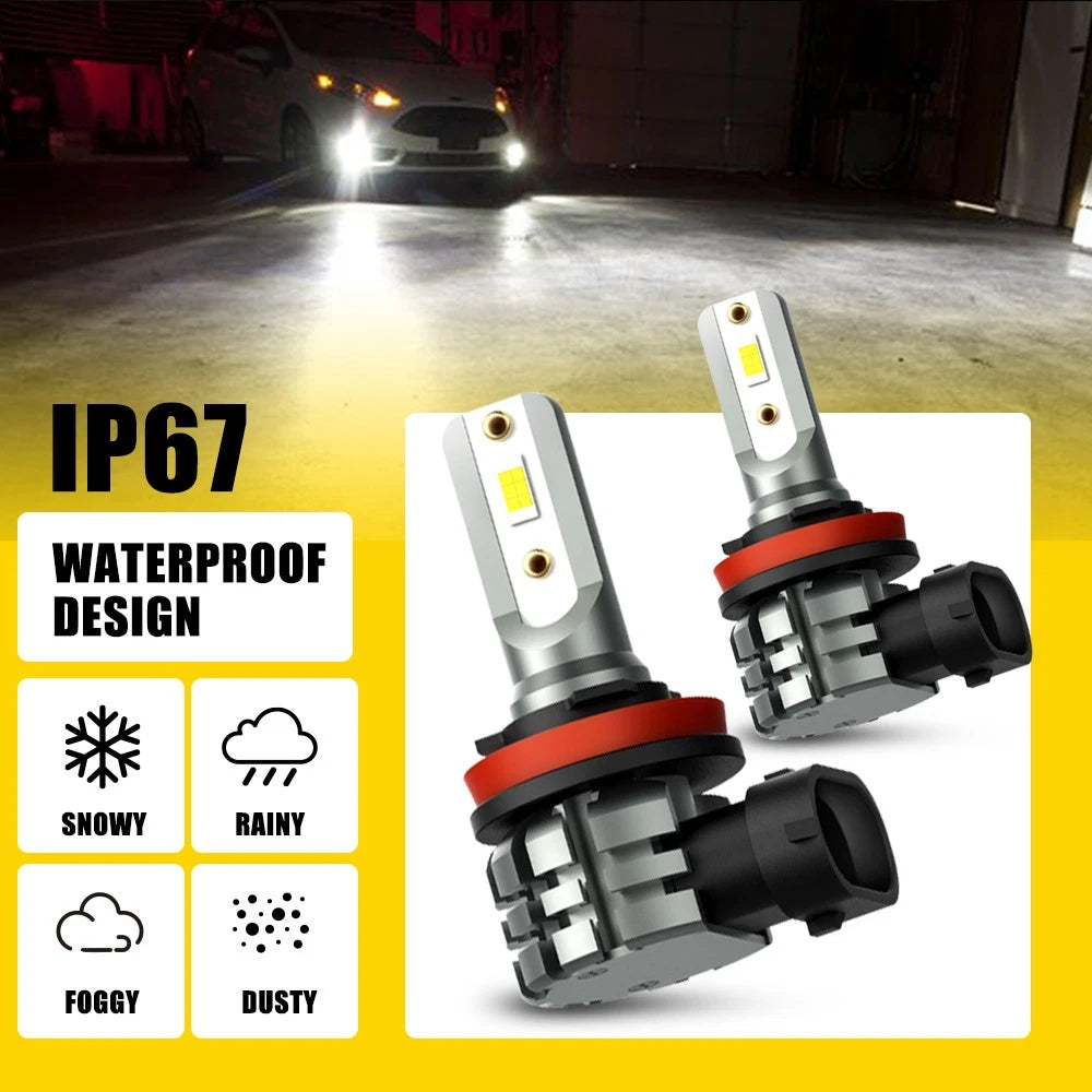 AUXITO H11 H8 H9 H16JP 6000K white LED fog light bulbs pair, 4000LM, automotive DRL
