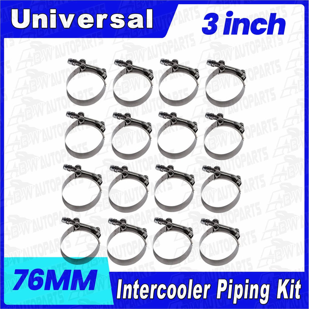 Intercooler Turbo Piping Pipe Kit Aluminum + Silicone Hose Universal 3"Inch 76mm