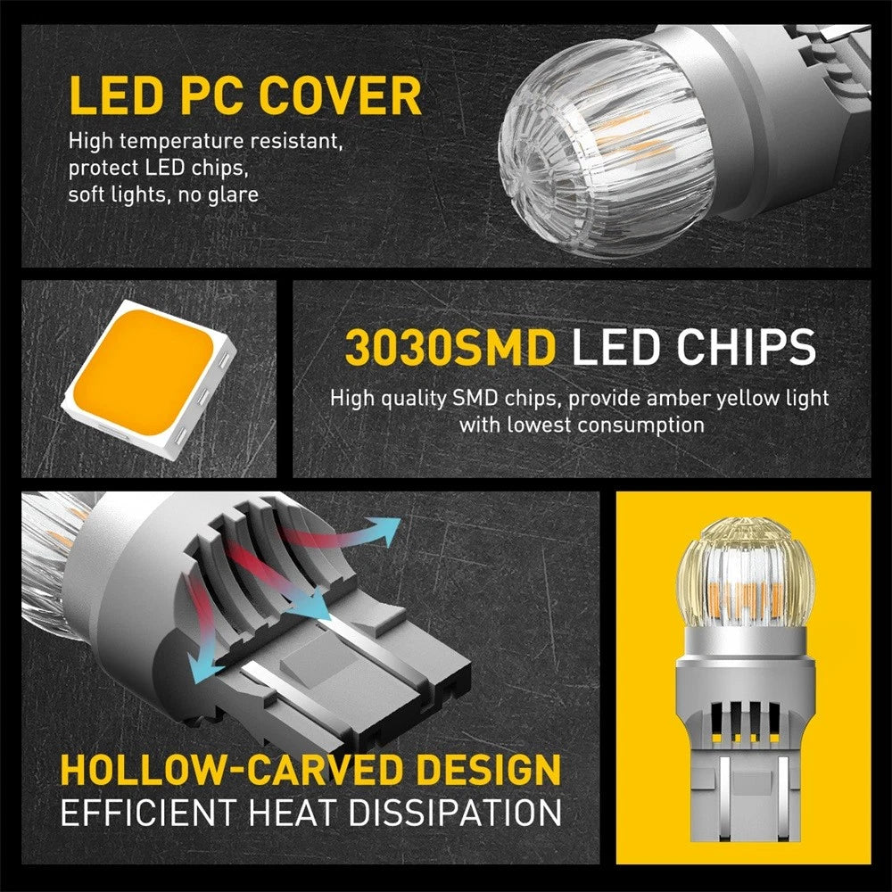 2x T20 7440 WY21W W21W AMBER ORANGE LED INDICATOR SIGNAL LIGHT BULBS 12V AUXITO.