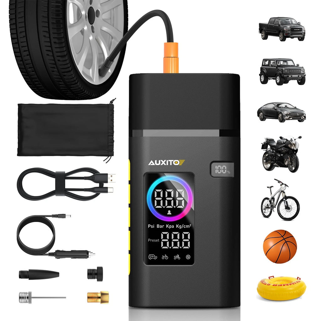 AUXITO 7800mAh Battery Car Tire Air Inflator Tyre Electric Pump Rechargeable 12V