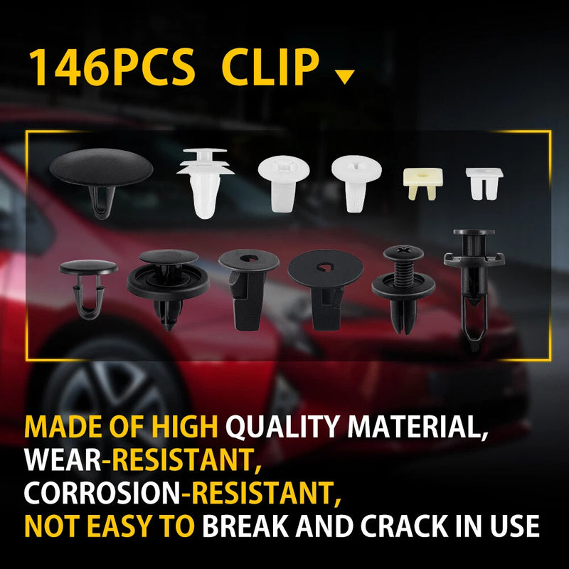 146pc Universal Car Body Trim Clips & Bumper Panel Fastener Assortment