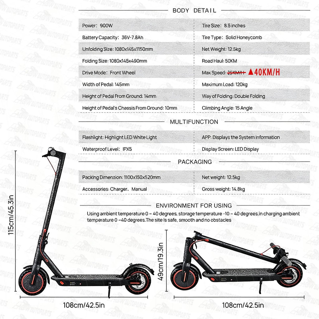 900W 40KM/H Portable & Foldable Electric Scooter Adult Travel E-Bike UL2272