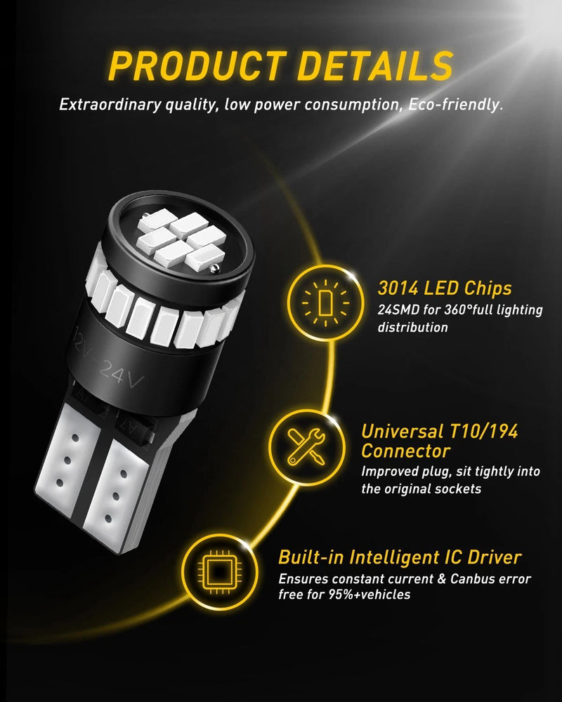 40x Red T10 W5W 168 Canbus LED Bulbs 3014 SMD 12V Interior & Tail Light