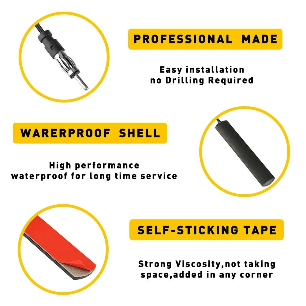 With 3M Cable Antenna Hidden Radio Stereo for Vehicle Truck Stealth Car RV Black