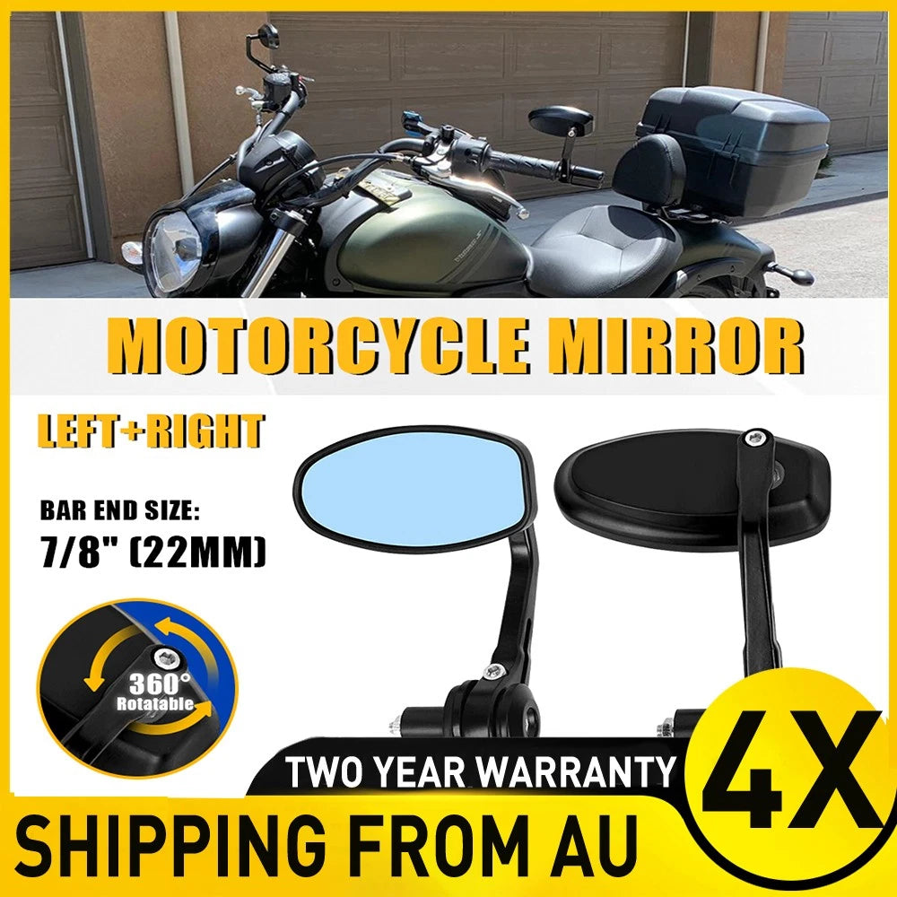 4x For MT07 MT09 Motorcycle 7/8" Handle Bar End Rearview Side Mirrors Black