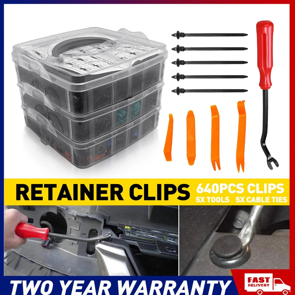 650pcs car body trim clips and bumper panel push retainer fastener kit in organizer box