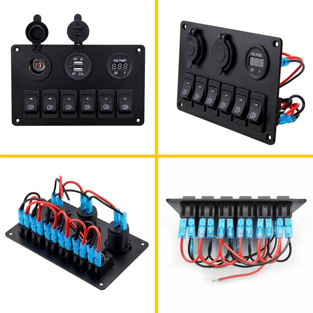 6 Gang Switch Panel Relay Circuit Control For Box Car Boat Marine 12V LED Light