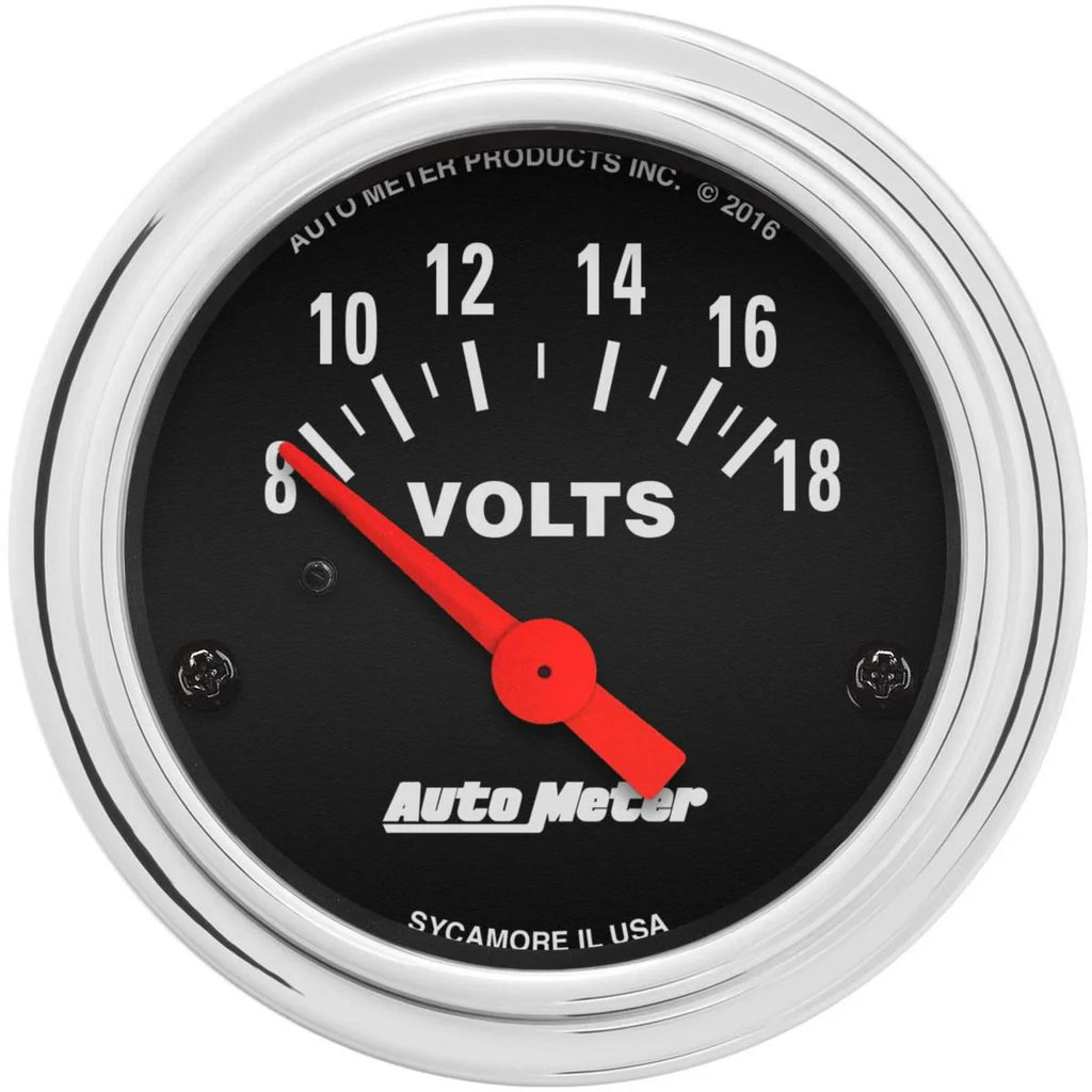 Autometer Trad Chrome 2-1/16in Voltmeter 8-18V Short Sweep Electric AU2592