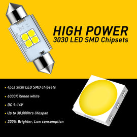 2X AUXITO CAR LED 36MM FESTOON INTERIOR LIGHT WHITE BULB WEDGE AUTO DOME GLOBE