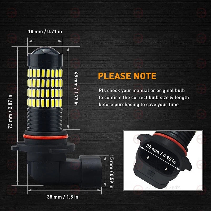 Projector LED Fog Light Bulb Globes 2X Super Bright White CANBUS 9005 HB3 H10