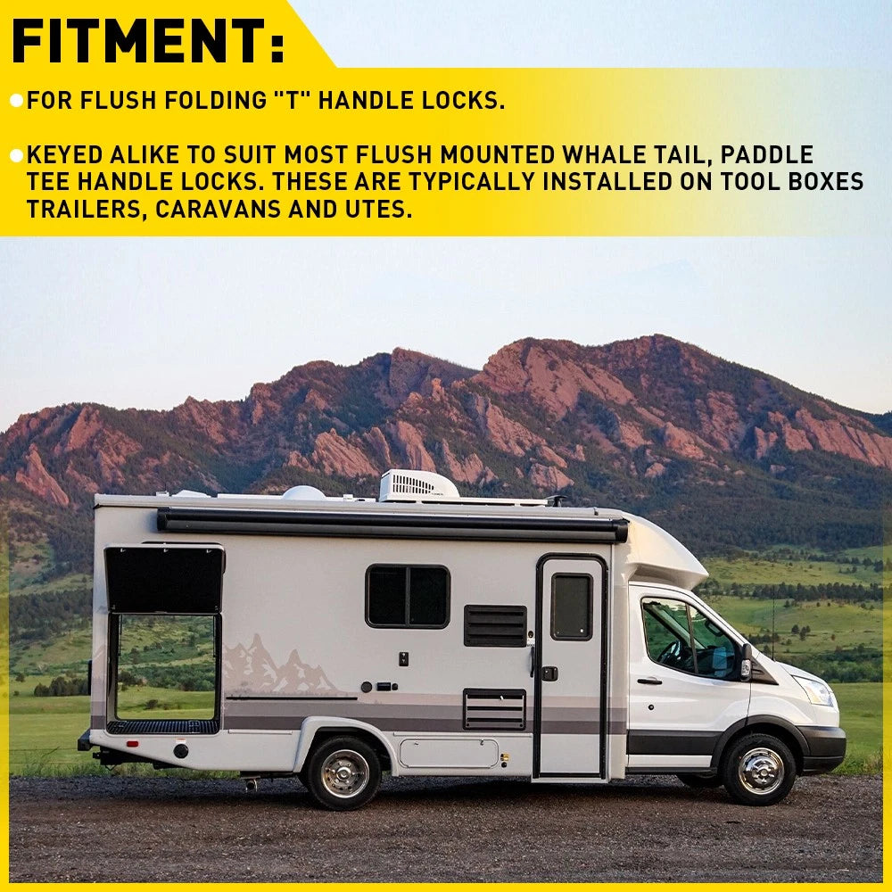 Set of 2 For Lockable Flush Folding T Handle Toolbox TOOL Keyed Alike Cylinders